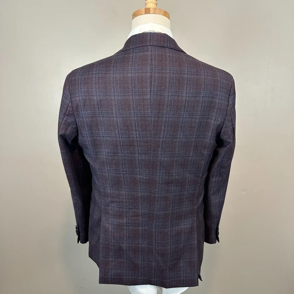 Joseph Abboud Reda Blazer Jacket Regular Blue Plaid Wool Notch Lapel Mens 42